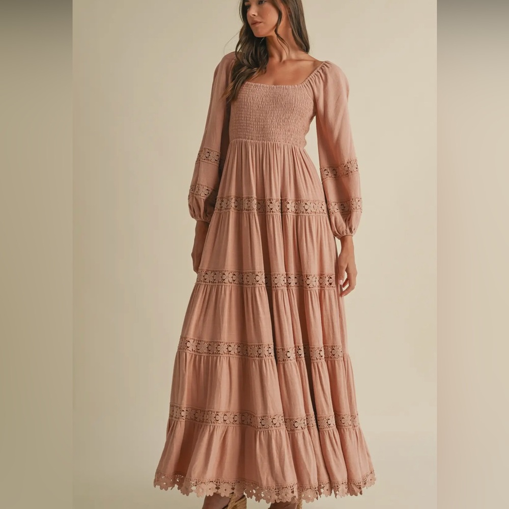 Elegant Pink Smocked Maxi Dress
